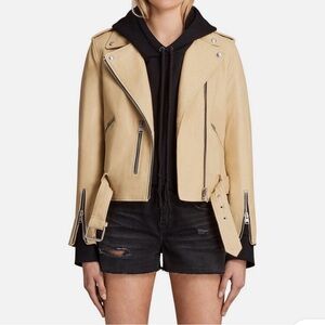 ALLSAINTS Balfern Leather Biker Jacket - Pale Yellow